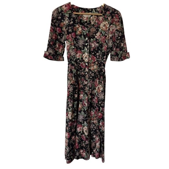 Vintage Benson & South Dark Academia Fall Floral Corset Bodice Midi Dress Sz S - Picture 4 of 7